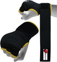 Black With Yellow Trim Hand Wraps Inner Boxing Gloves Wrist wraps Muay Thai, MMA UFC Kick Boxing Padded