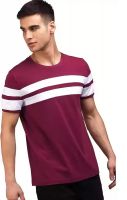 ASHWAY Striped Men Round Neck Maroon T-Shirt - Buy Ashway Striped Men Round Neck Maroon T-Shirts Regular Fit Customize White With Black Printed.