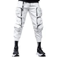 White Men's Cargo Pants Hip Hop ASHWAY Sweatpants With Pockets.