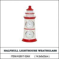 Sell wooden nautical halfhull lighthouse weather glass w/ thermometer