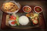 indian food - curries & snacks + vegetables + FRUITS