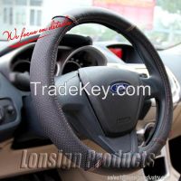 Leather steering wheel cover