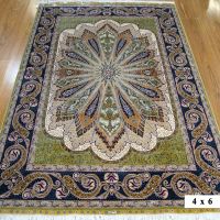 Turkish Pure Silk Carpets Handmade Oriental Area Rugs Online 6X9 Green 240L 400kpsi Double Knotted Turkey Design Chinese Factory Wholesale Supplier