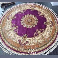 Hand Made Persian Circular Carpets Hand Knotted Oriental Silk Round Rugs 7X7 Purple 240L 400kpsi Medallion Design Chinese China Wholesale Manufacturers