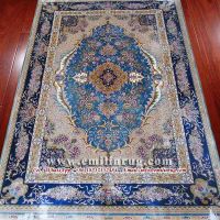 Persian Real Silk Rugs Oriental Hand Knotted Handmade Antique Traditional Carpets 6X9 Blue 400 Line Floral Isfahan Hereke Nain Design Chinese Factory Supplier