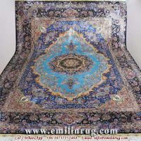 Large 8X10 Oriental Persian Pure Silk Handmade Carpet Rugs Blue 240L 400kpsi Tabriz Isfahan Qum Qom Kashmir Turkish Design Chinese Factory Wholesale Supplier