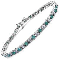 2.73CTW Genuine Emerald & White Diamond .925 Sterling Silver Bracelet