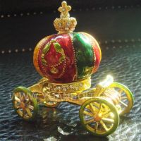 Metal Jeweled Pumpkin Carriage Trinket Boxes