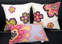 Embroidered and creweled cushion cover, cushion