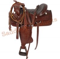 Flower Tooled Western Trail Ranch Work Saddle - WS-010