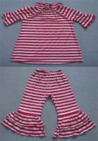2014 new arrival short sleeves pink stripe top and ruffle pants baby clothing sets