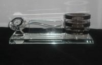 crystal office stationery, glass pen hold, crysta glass clock