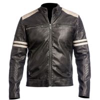 NEW Men's Leather Jacket Black Slim Fit Biker Vintage Motorcycle Cafe Racer