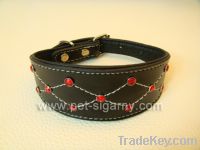 red rhinestone leather dog collars