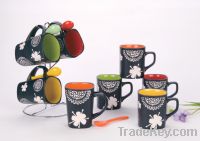 Ceramic color mug and spoon