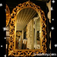 Antique French Rococo Wood Decorative Mirror, Shabby Chic Wooden Frame