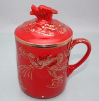 Sell Chinese Red Ceramic, Gold Dragons Cups, for gifts or personal use