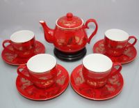 Sell Chinese Red Ceramic, Dragon Longevity of Tea Tools, Nine Pieces