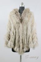 hand-knitted rabbit fur shawl with raccoon fur