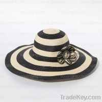 Sell Ladies Hand-made Wide Brim Stripe Straw Hat(BX861)