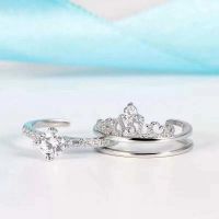 S 925 Silver Rings 036285493, Two-in-one Crown Diamond Rings, Adjustable Size + Worn Separately or Superimposed