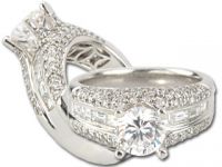 Brand new Pave Round and Baguette Diamond 19kt White Gold Engagement R