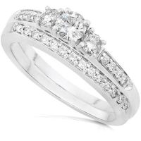 2/5ctw Three Stone Round Diamond Wedding Ring Set in 14kt White Gold (