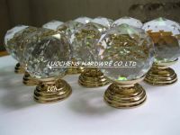 40MM CUT CRYSTAL KNOBS WITH BRASS BASE GOLD FINISH