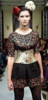 Couture silk dress with belted corset