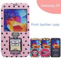 Newly printed leather case with window & bracket for Samsung S5