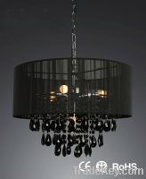 9262-3+1P-BK-Black Fabric Cover Crystal Pendant Lamp