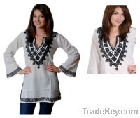 Sell White Tunic Top with Black Antique Embroidered Boho