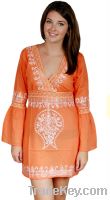 Sell Heavy Contrast Embroidered Lace trim Orange Kimono Sleeve