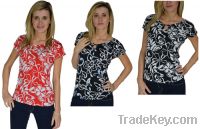 Sell Shirred U'ring neckline-White Hawaiian floral print-blouse