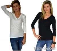 Sell Viscose V-neck long sleeve top Black