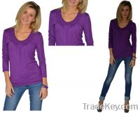 Sell Purple Junior Sized Long Sleeve Floral Embroidered Top