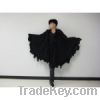 Cashmere wool cape with shearling fur trim