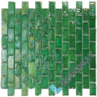12" Iridescent Green Glass Mosaic with Running Brick Pattern (L2IBS007