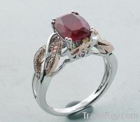 925 STERLING SILVER RING WITH NATURAL GEM-STONE AND DIAMOND