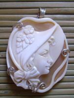 Sell hand carved real shell silver lady cameo