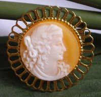 Sell gold hand carve real shell lady brooch