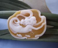 100% handcarved real shell mermaid loose cameo