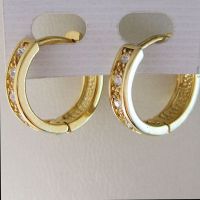 Sell 18K YELLOW GOLD GP SOLID EP HOOP 17MM CZ STONES EARRING