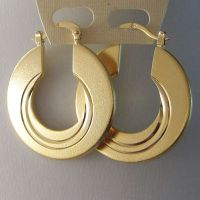 Sell CARVED 18K YELLOW GOLD GP SOLID GEP HOOP 3CM EARRING