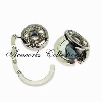 Foldable purse hanger - jewelry designs with compact mirror
