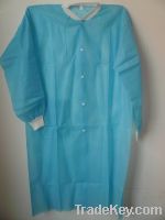 Sell Light Blue Cheap Disposable Non-woven Lab Coats with Knitting Cuf