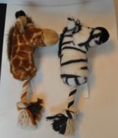 Plush toy with rope, zebra and giraffe head