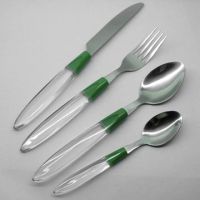 24-piece Cutlery Set with Plastic Handle and Hand/Machine Polished Fin