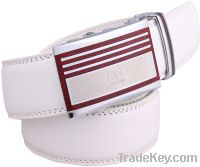 Sell men leather belt in white automatic lock buckle dress belt