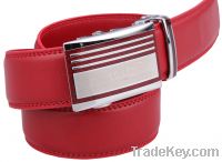 Sell men leather belt in red automatic lock buckle dress belt